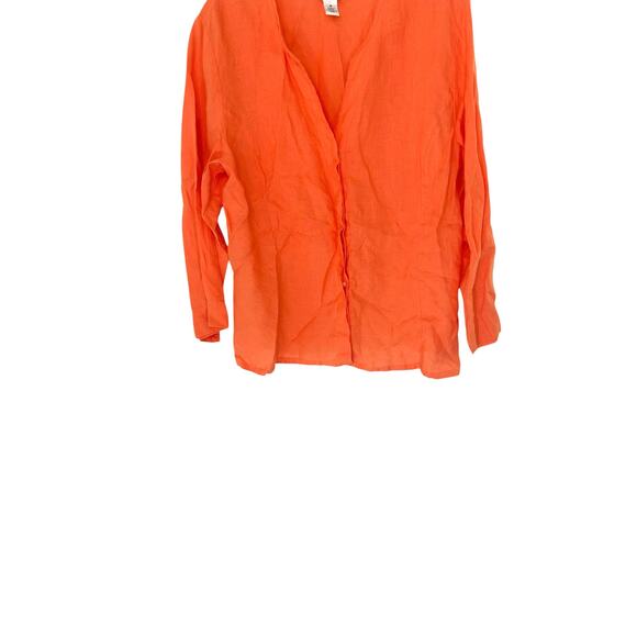 Talbots Irish Linen Blouse 16 Plus Orange Lagenlook Button Up Coastal Grandma - Picture 5 of 12